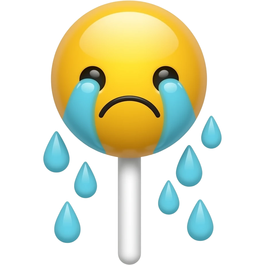 Yellow lollipop with crying face emoji