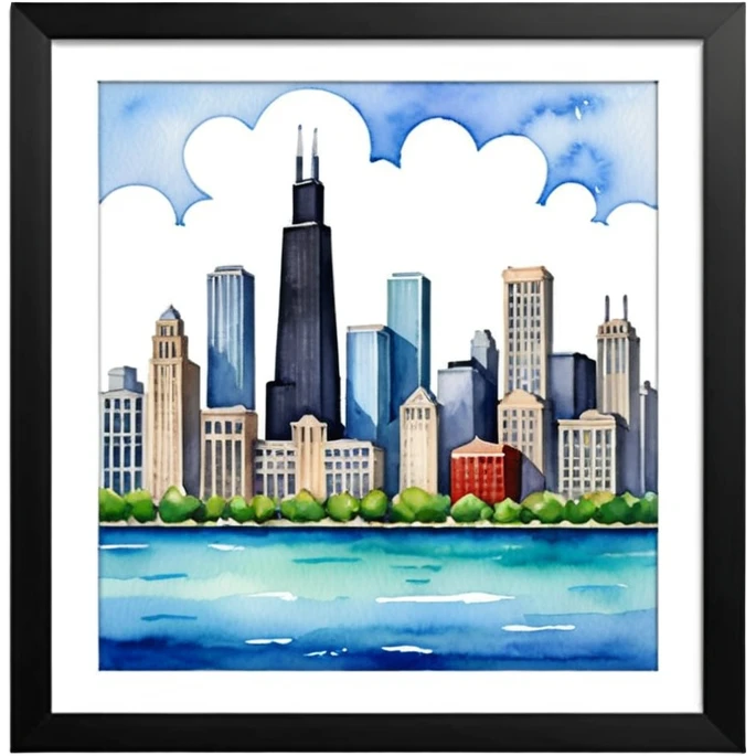 Watercolor painting of Chicago emoji