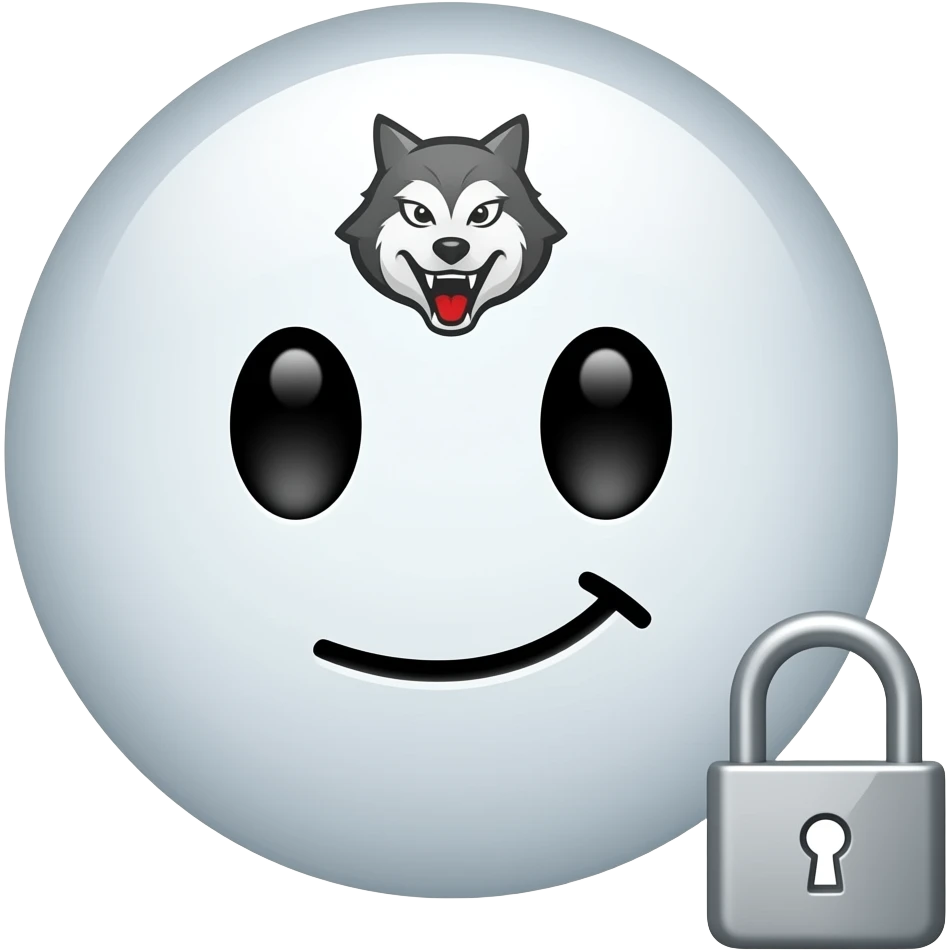 A white emoji face, with a calm, calculate,d smirk. Codelock in Bold Lettering above Face.
a Code pad in the Bottom Corner. Subtle Hockey Related, Team Owner Of Sudbury Wolves emoji