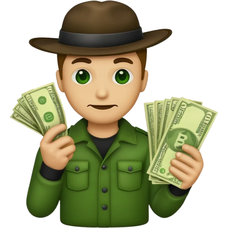 Make a robber emoji holding a bank cash emoji