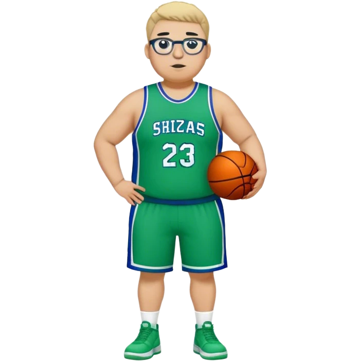 Full Body white plus size male basketball player wearing glasses wearing blue green uniform emoji