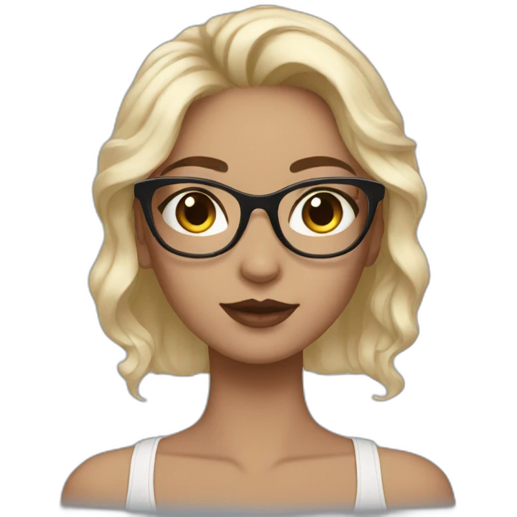 Brow girl with black wavy hair and translucent cat eye spec,  emoji