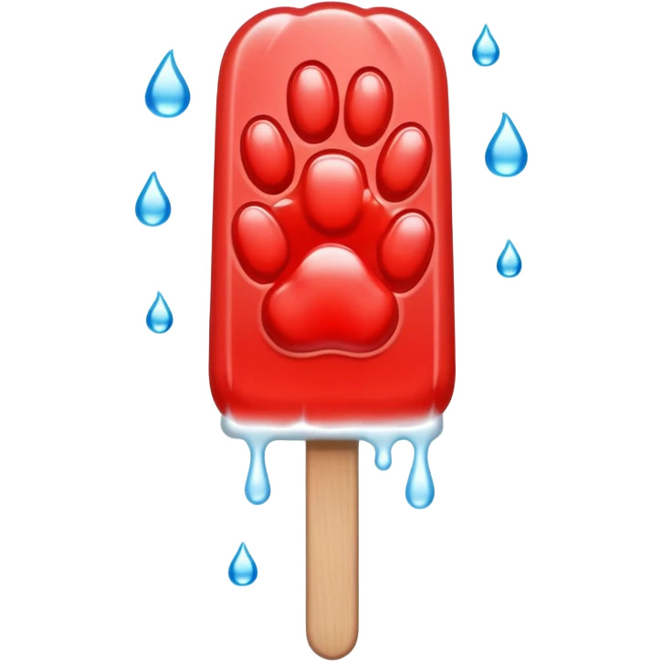 A water ice pop is shaped like a red animal paw and has an ice pop stick at the bottom. emoji