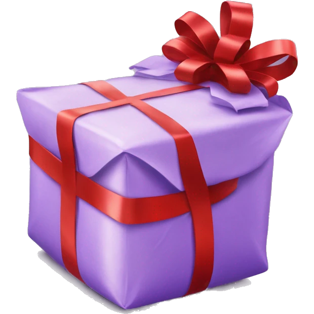 lilac-irridescent gift wrapped in red ribbon emoji