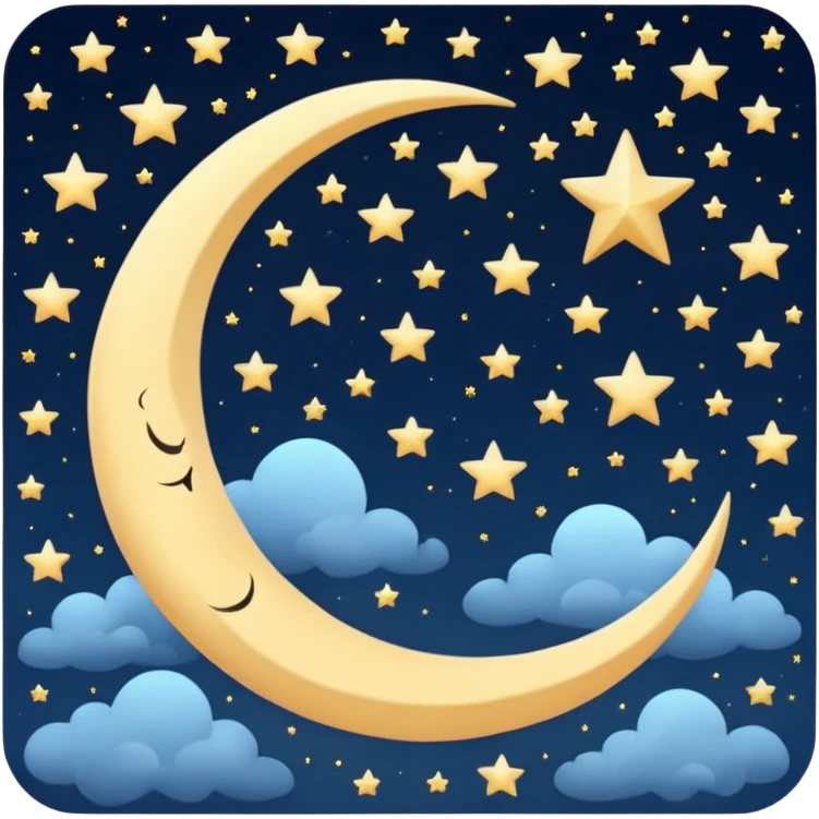 peaceful night sky, crescent moon and stars, round avatar emoji