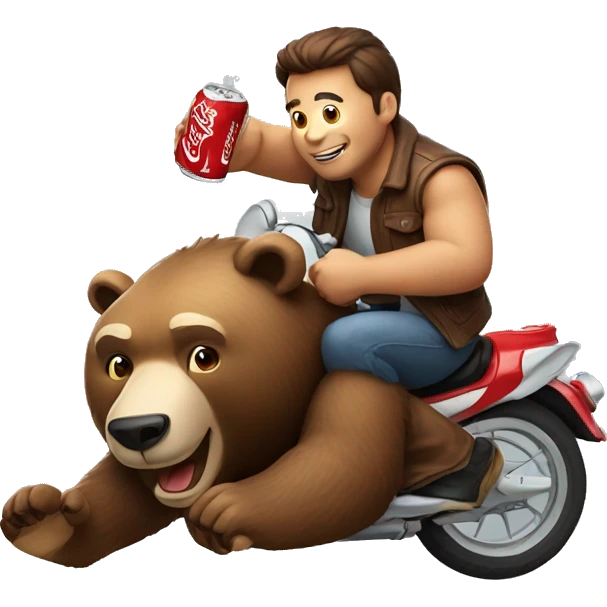 A man drinking coca cola and riding on a bear emoji