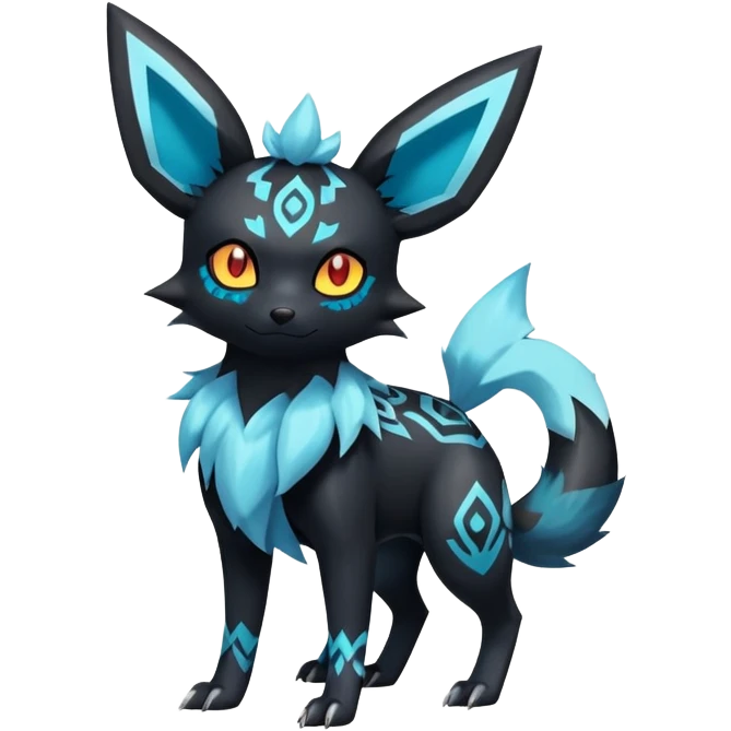 Shiny Exotic Badass Colorful Ethereal Royal Mysterious Gothic Umbreon-Jolteon-Litten-Noibat-Pokémon-Fakémon-hybrid-creature (full body) with pattern-markings emoji