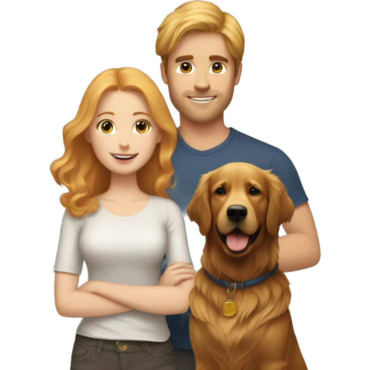 Strawberry blonde girl with a dark haired guy and a golden retriever  emoji