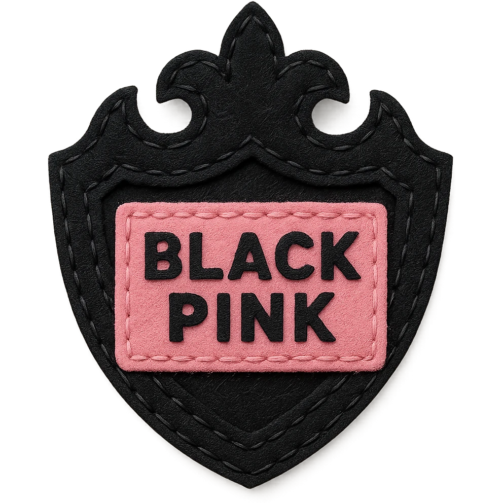 BLACKPINK-inspired gothic brooch, no hearts, soft and stylish, black and pink color scheme emoji
