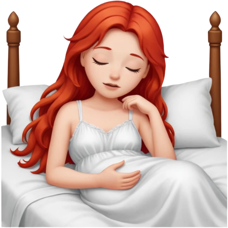 Red long hair girl sleeping in bed alone emoji