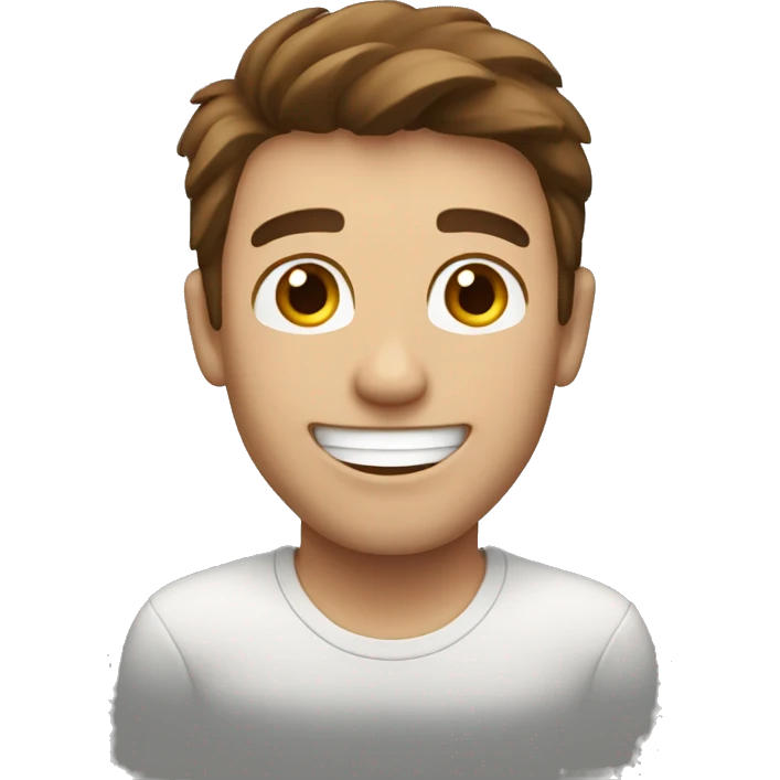 A happy guy with brown hair emoji