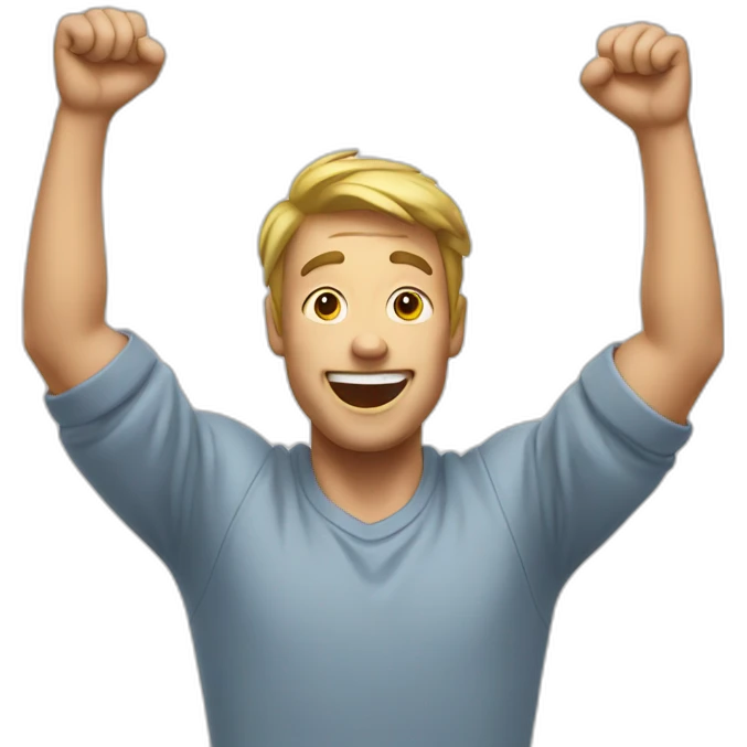 excited man with arms raised above head, he is white emoji