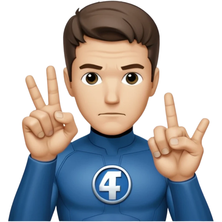 Reed Richard’s from the Fantastic 4 holding up 4 fingers thumb down out in front of himself with only one hand emoji