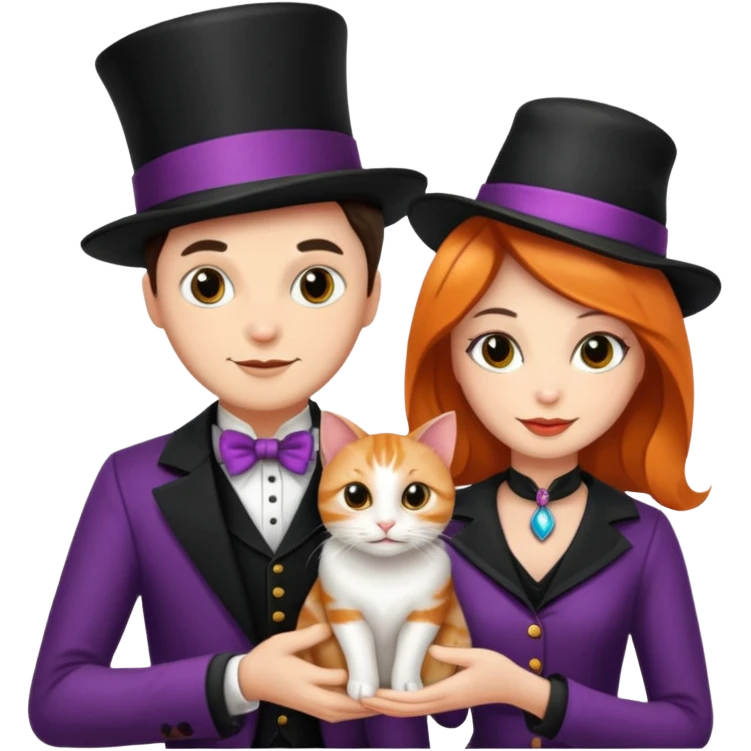 magician couple and their pet cat emoji
