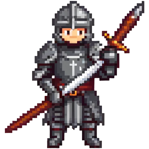 Medieval knight in black armor wielding a sword emoji