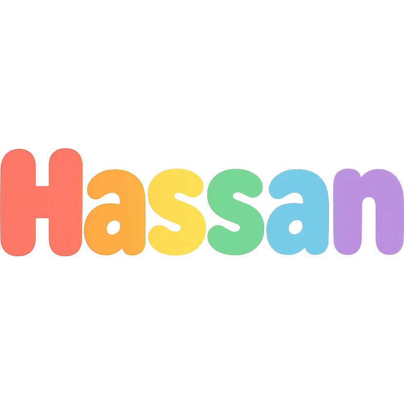 the name 'Hassan' in playful, rounded bubble letters, Slack emoji style, transparent background emoji