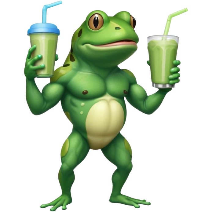 crazy muscular frog drinking protein shake emoji