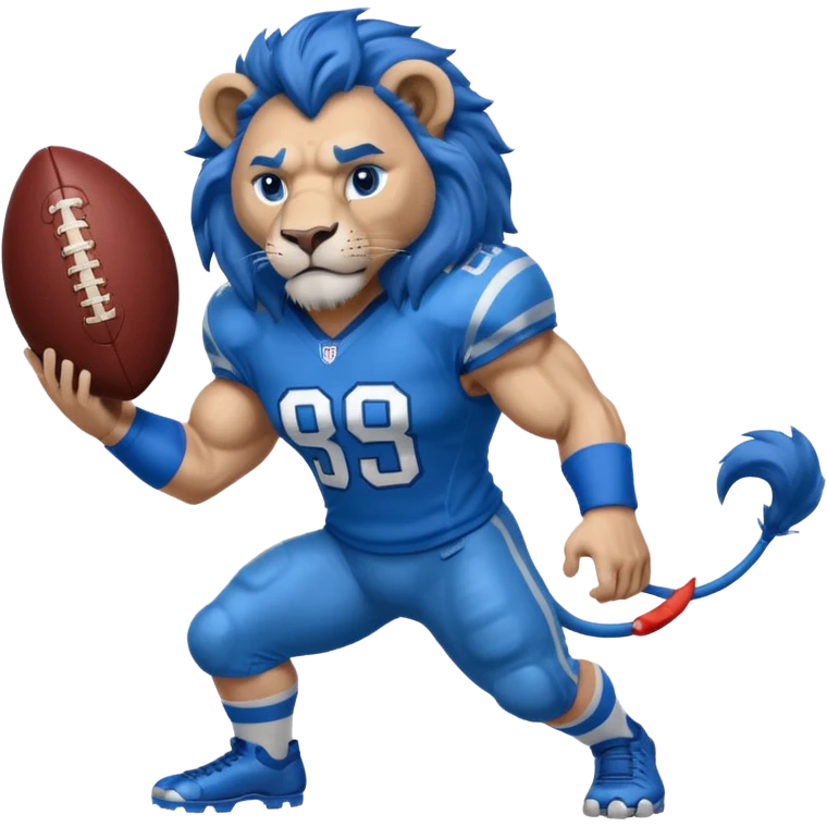 full blue color lion, blue face, wearing blue american football jersey emoji