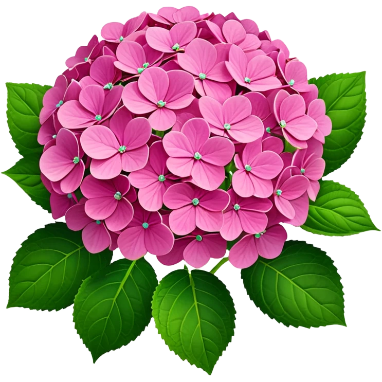 3D Realistic Still life bright pink detailed Hydrangea macrophylla, green leaves emoji