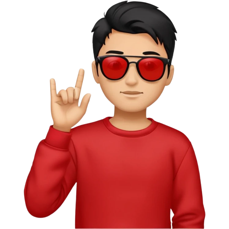 A guy in a red sweatshirt with sunglasses, with stylish black hair, stands in a cool pose emoji