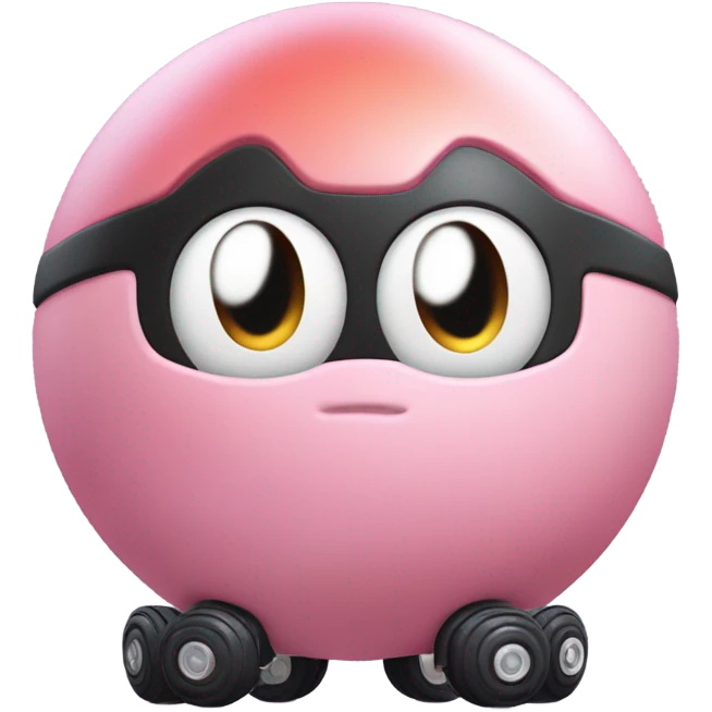 Metal cute black eyes Kirby ball driving on 4 car wheels emoji