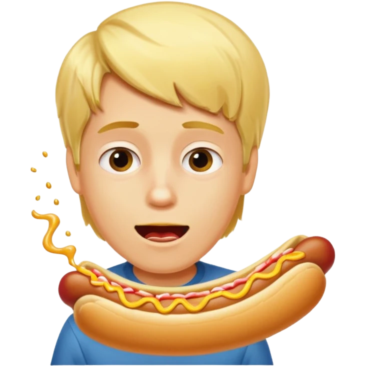 A boy taking a huge bite of a hot dog loaded with mustard and relish.





















 emoji