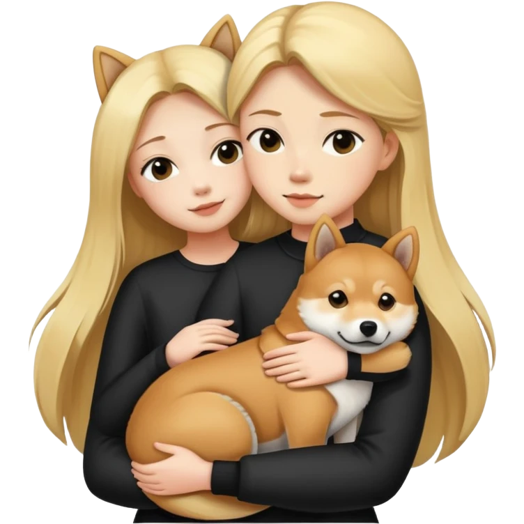 blonde long hair girl hugs a Shiba inu and a black shiba inu emoji