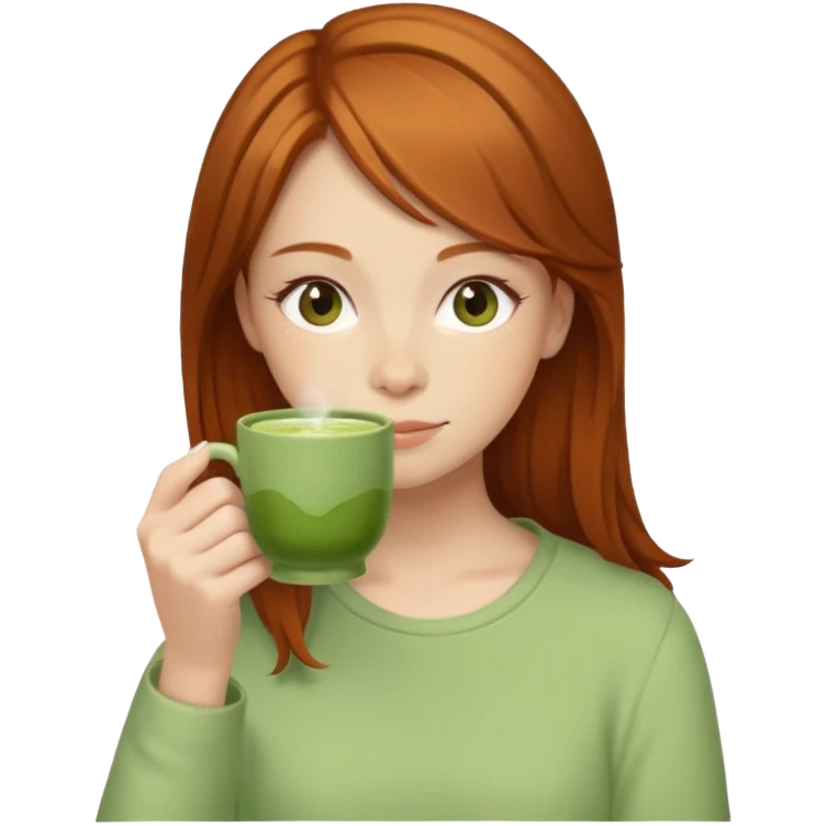 girl with brown and ginger hair drinking a matcha tea emoji