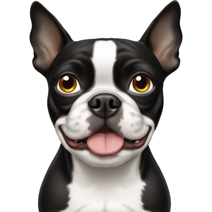 Boston terrier dog with one white eye emoji