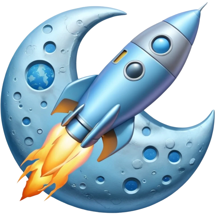 a pastel baby blue rocket ship landing on the moon  emoji