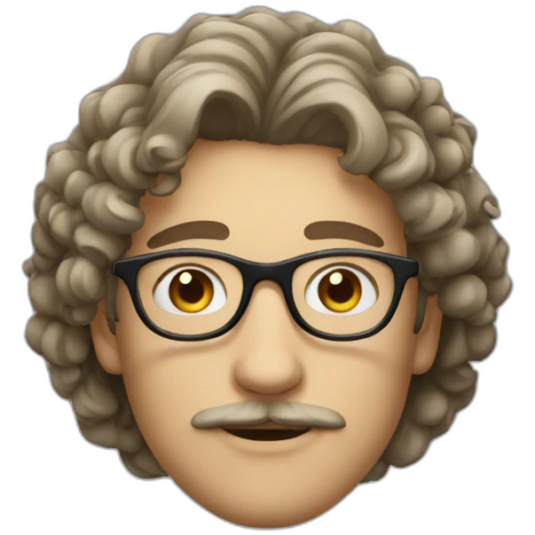 white young man with rounded mustache, and oval glasses without frame, and soft curly hair emoji