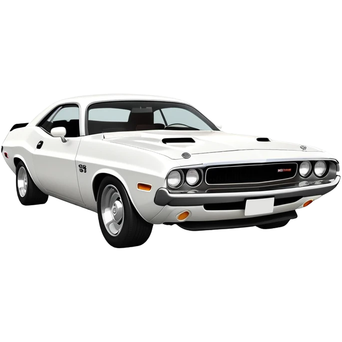 Perfectly structured white 1971 Dodge Challenger from Death Proof, exact 30-degree perspective showing front and side, maintaining authentic muscle car proportions, all-white finish, iOS emoji style emoji