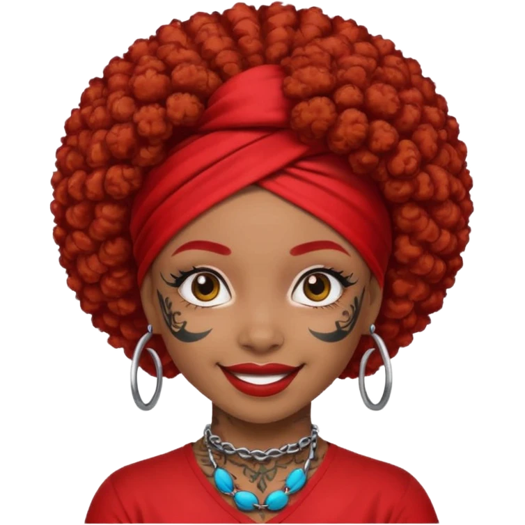 afro hair with red head bandana and lots of face tattoo black skin girl emoji