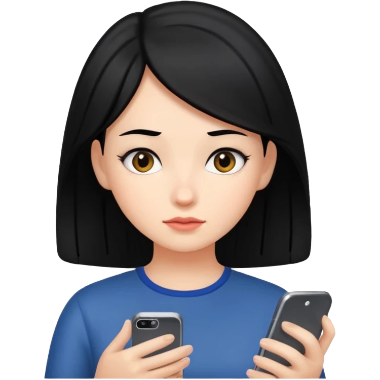 Girl with black hair watching her phone emoji