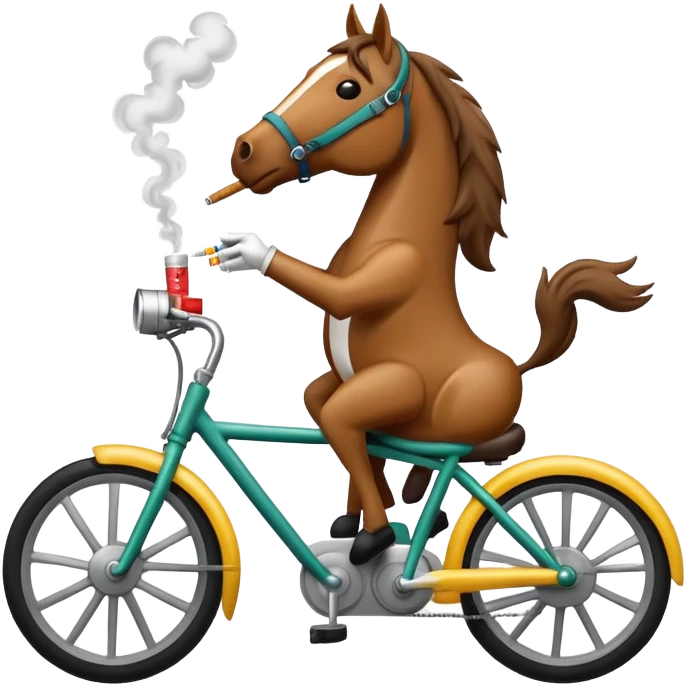 horse smoking cigarettes while riding a bike emoji