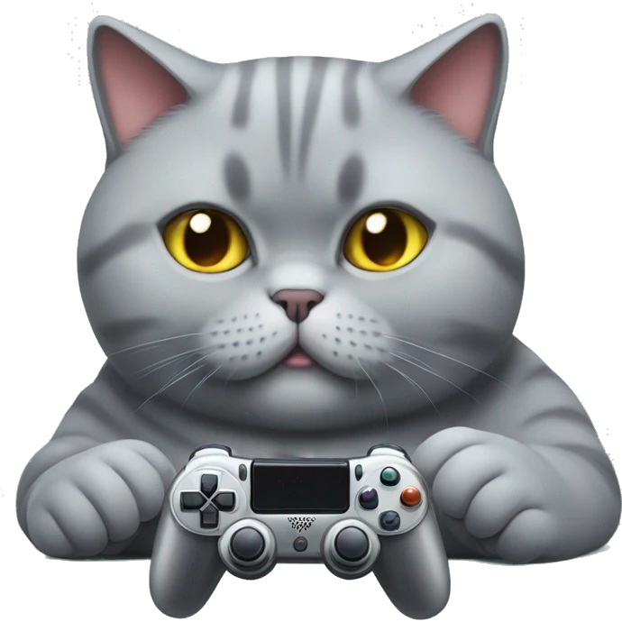 Fat british shorthair cat playing video games  emoji