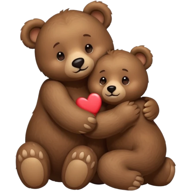 Big cute male bear hugging medium sized female bear, hearts and love  emoji