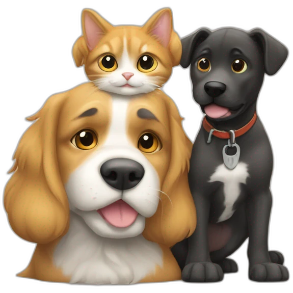 Un chat et un chien qui se serre la patte emoji