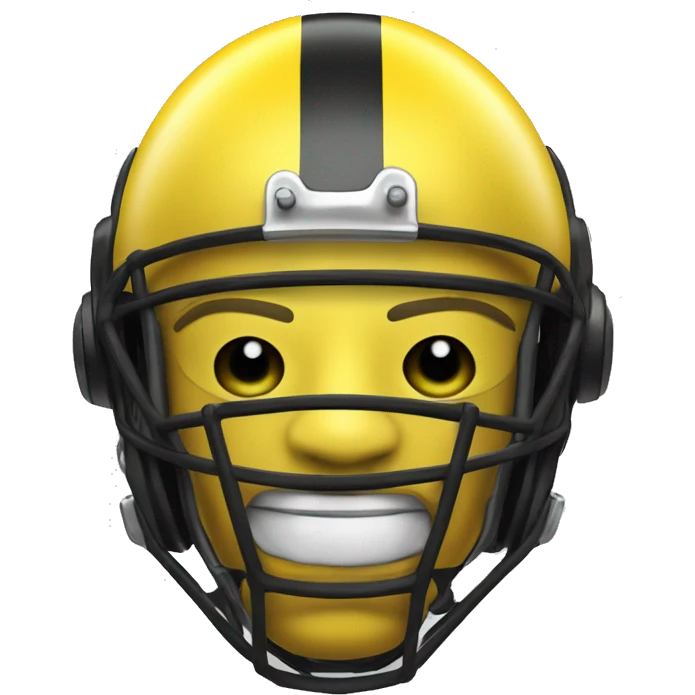 Black and yellow cyborg head with football helmet, face mask and circuits emoji
