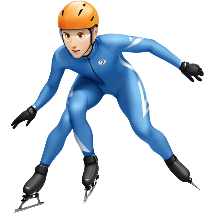 An icon showing a grand arena, snow-covered mountains in the distance, and a crisp blue sky. professional speed skater leaning into a turn on a polished ice track, dressed in a sleek suit and helmet. Transparent background highlights speed and precision. emoji