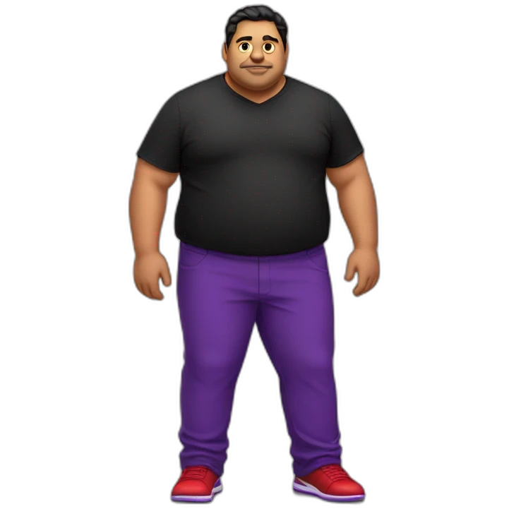 Fat latino Guy with red pants and purple shoes and black shirt emoji