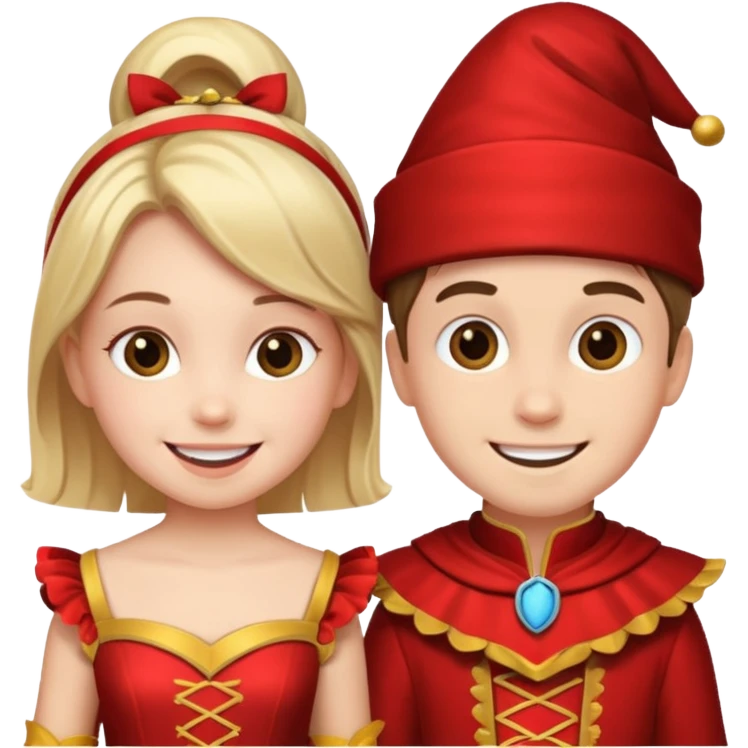 crie uma imagem com duas crianças fantasiadas brincando, um menino e uma menina emoji