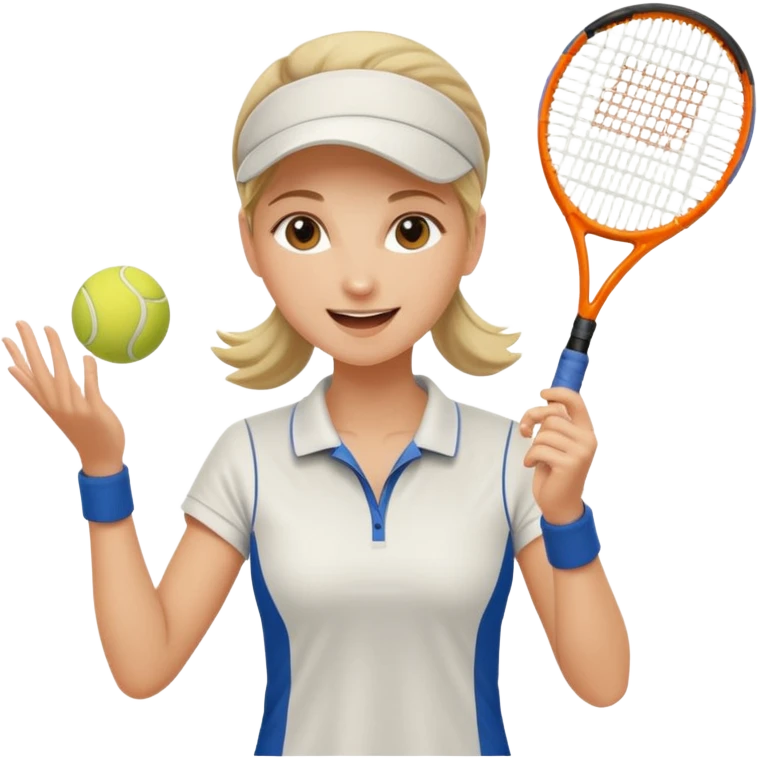 female tennis player mid-serve cheerful expression emoji