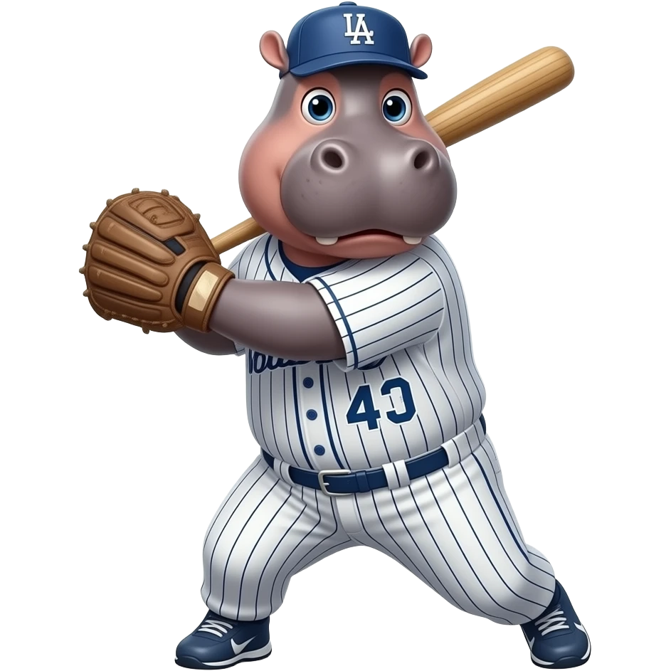 hippopotamus wearing baseball jersey playing major league emoji