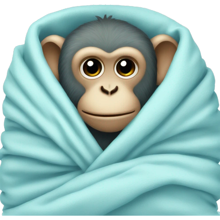 the monkey sleeps in a blanket pastel blue emoji