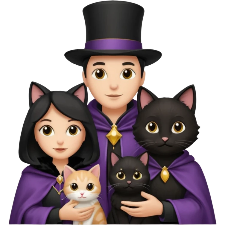 magician couple and their pet cat emoji