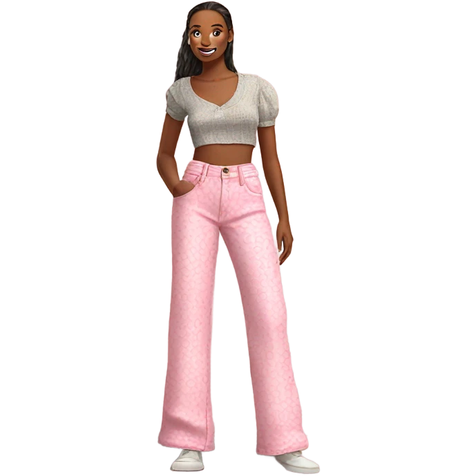 Realistic long Wide leg high waisted pink printed jeans, isolated emoji