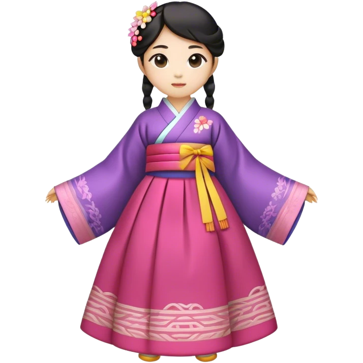 Cinematic Realistic Hanbok Emoji, depicted as a graceful intricately designed traditional Korean dress with vibrant colors and flowing lines, rendered with delicate textures and soft cultural lighting that captures its timeless elegance. emoji