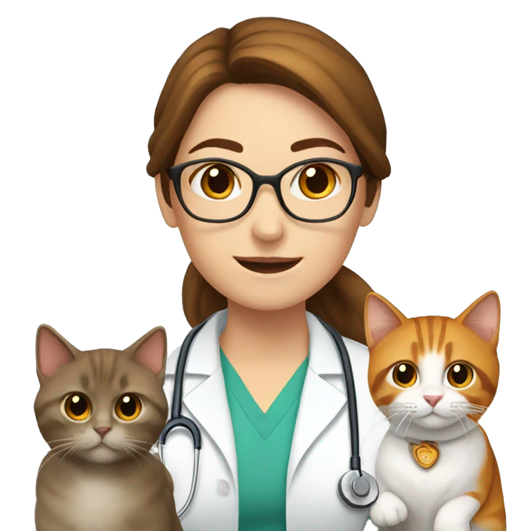 Female doctor with brown hair, with two cats: one white and orange, and one brown orange  emoji