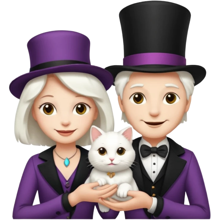 magician couple and their pet cat emoji